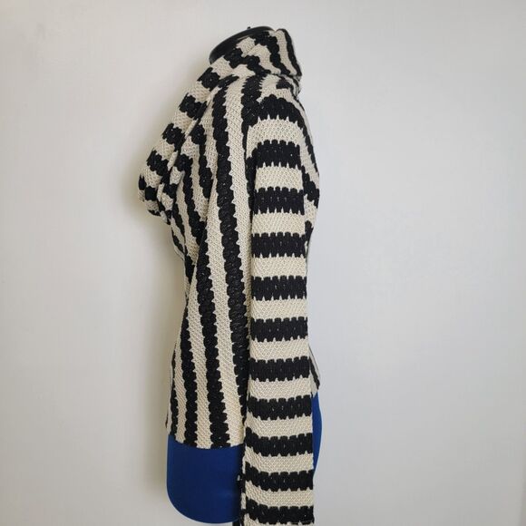 Freeway Womens Black White Stripe Gold Threads Cowl Neck Long Sleeve Sweater M - Picture 2 of 11